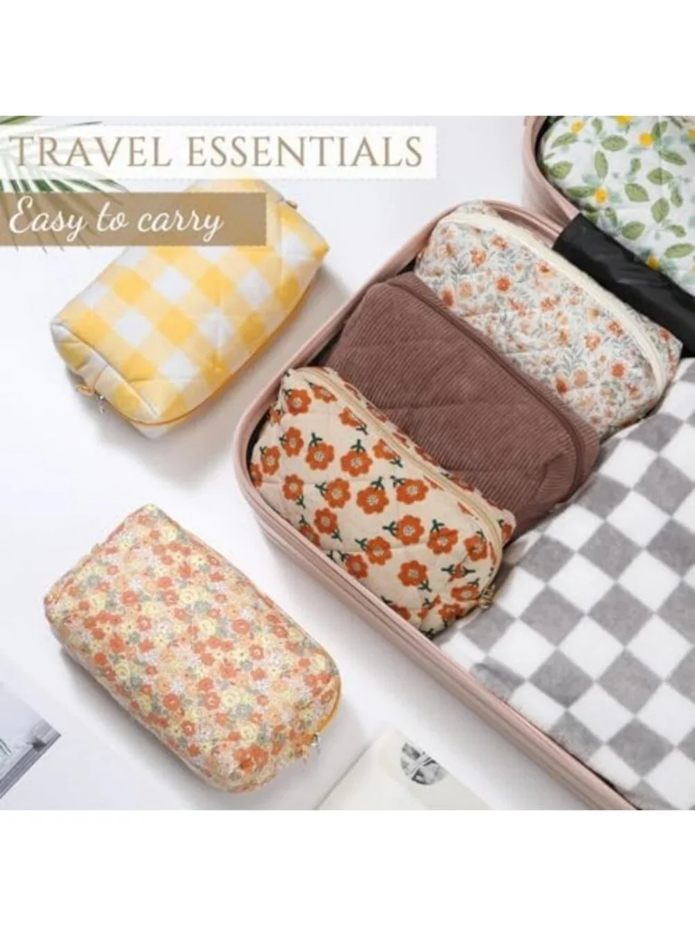 10 Pcs Quilted Makeup Bag Set | Bridesmaid Gift | Christmas Gift Idea